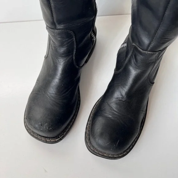 Vintage John Fluevog Black Leather Knee-High Biker Boots Women's Size 8 - Picture 3 of 13